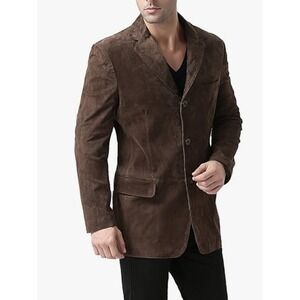 BGSD Robert 100% Suede Leather 3 Button Blazer Sport Coat Jacet Mens 2XL Brown